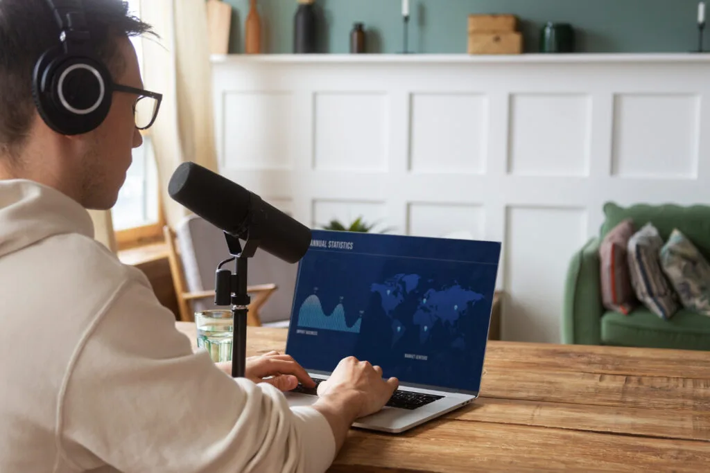 man recording voice using software