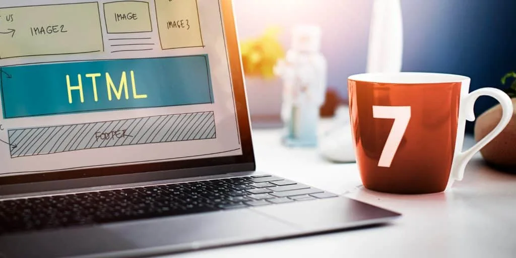 HTML banner displayed on the laptop