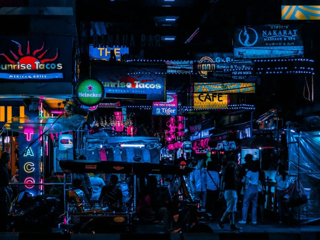 Thailand business street at night