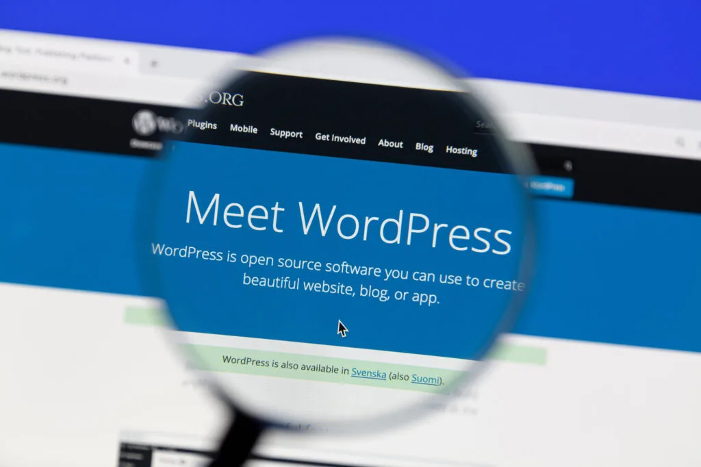 magnifying glass on worpress homepage