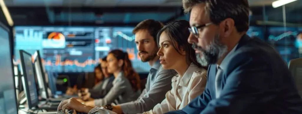 Office employees using PSA software to optimize productivity and ensure precise scheduling.