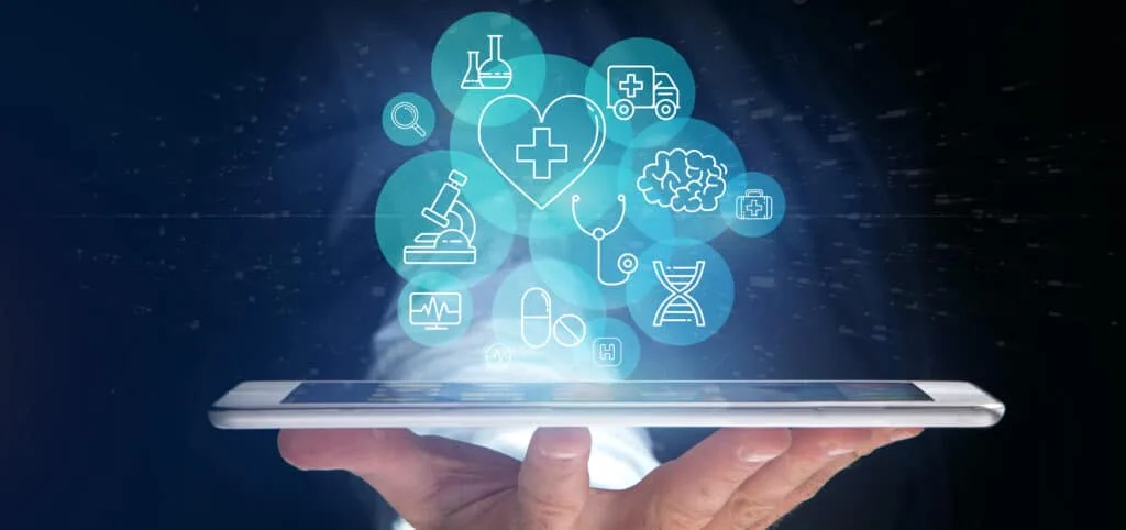 floating digital health icons concept 