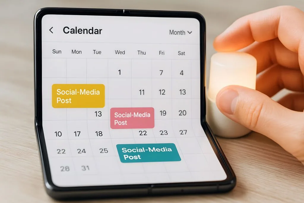 A foldable tablet displaying a calendar application