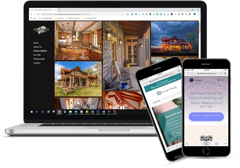 Recent Animas Marketing website builds shown across laptop and mobile devices — responsive, mobile-first designs for Southwest Colorado businesses.